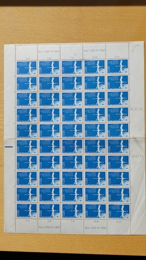 1967 Itsenäinen Suomi 50 vuotta 0.25 mk ** arkki