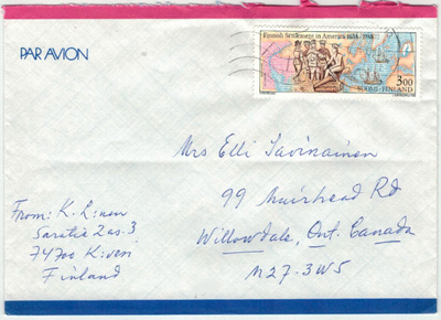 1988 suomaissiirtokunta Amerikassa kirje Kanadaan
