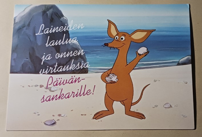 Muumi-kortti: Nipsu onnittelee päivänsankaria, ei p.