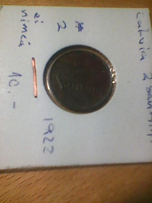 Latvia 2 santimi 1922, km#2