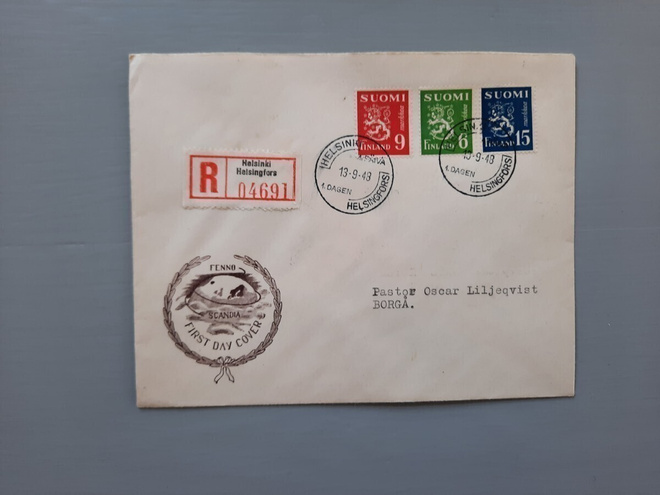 FDC Suomi M-30 Leijonat 1948/ 6,9 ja 15mk