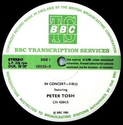 PETER TOSH in Concert 318; BBC Transcription services