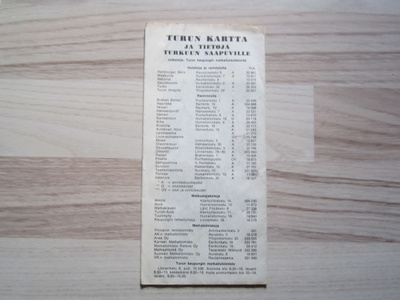 Turun kartta ja tietoja Turkuun saapuville v.1970