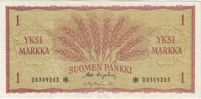 1 Markka 1963 U-sarjaa tähdellä, kl.5