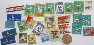 VANHOJA Joulumerkkejä ym 1940-1950-l