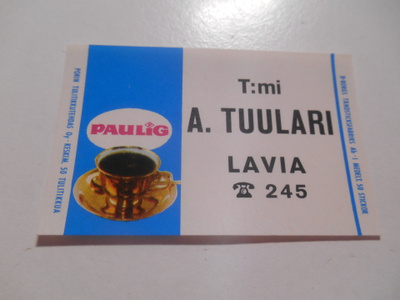 TT Etiketti Paulig T:mi A.Tuulari Lavia