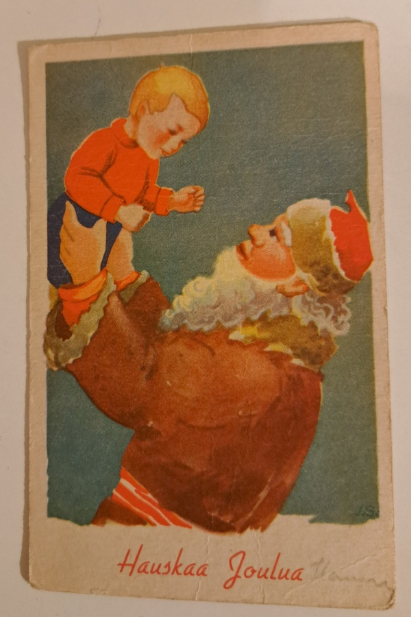 Jaakko Siljus: pukki  nostaa lasta, käsipostia 1946