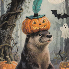 Halloween saukolla kurpitsa pään päällä - pikkukuva 1