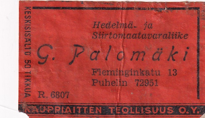 G. Palomäki, Fleminginkatu  13., R 6807  s6/2