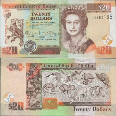 Belize 20 Dollars 2017 (P-69f) UNC