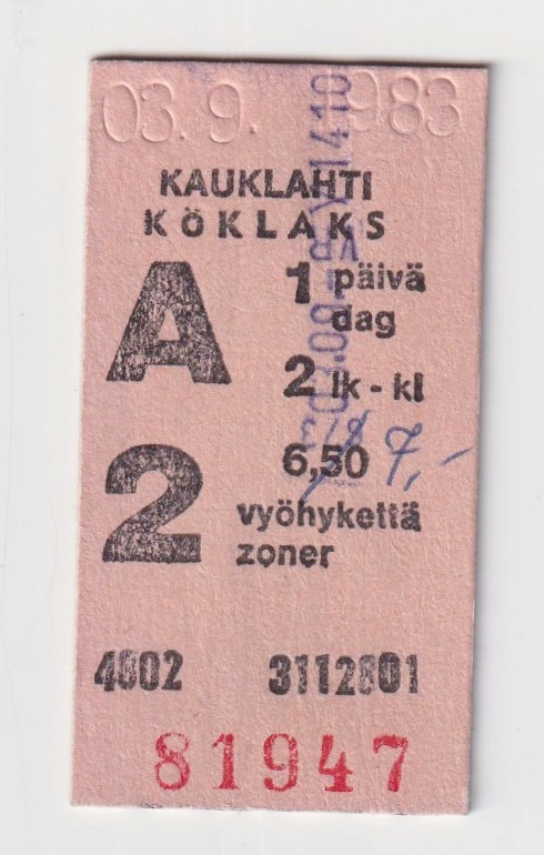 Espoo: Kauklahti - junalippu A (7 mk)