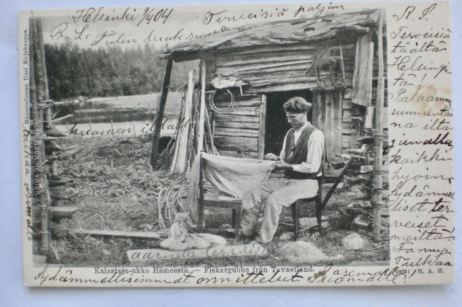 VANHA Postikortti Kalastaja Häme 1904
