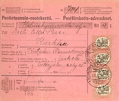 1917 1mk 4-rivilö postiennakkopaketti