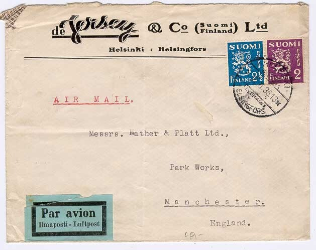 M30 1936  lentokirje Englantiin