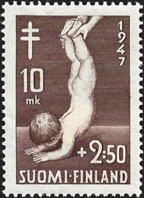 1947 Tuberkuloosi merkki 10 + 2:50 mk ** LaPe 338