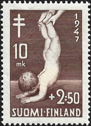 1947 Tuberkuloosi merkki 10 + 2:50 mk ** LaPe 338