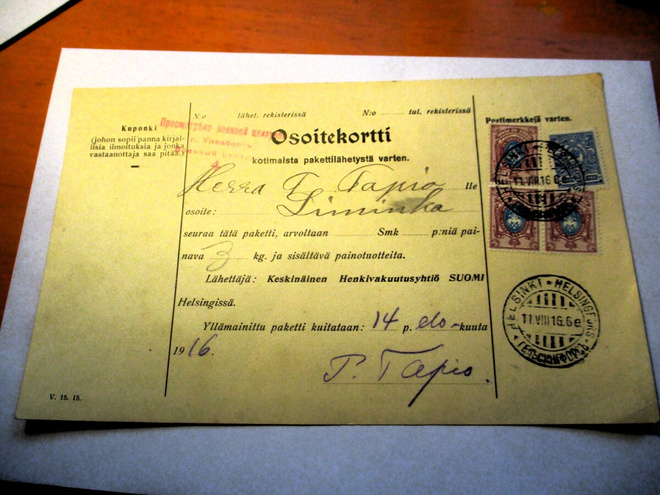 1916 Helsinki sens osoitekortti Liminkaan