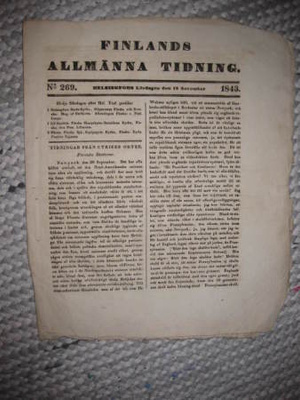Sanomalehti : Finlands Allmänna Tidning 18.11.1843