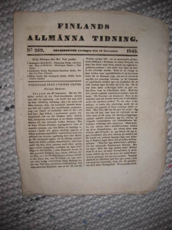 Sanomalehti : Finlands Allmänna Tidning 18.11.1843