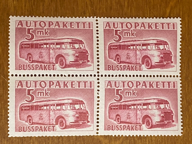 AUTOPAKETTIMERKKI 5MK 1952 NELIÖ**