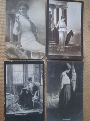 neljä vintage valokuvakorttia 1900-luku alku