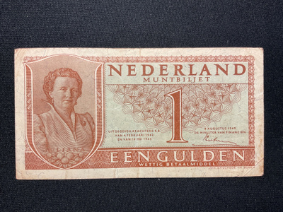 Nederland EEN Gulden Muntbiljet 8.Aug.1949.