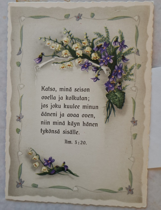 kukkakimput, uskonnollinen kortti, kulkenut 1965