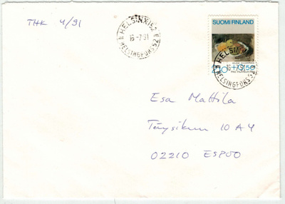 1991 pro filatelia asetelma kirje