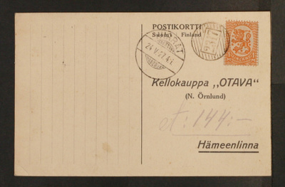 # 23692 # Numeroleima 2317 + Virrat kortti Hämeenlinna 1927