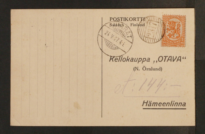 # 23692 # Numeroleima 2317 + Virrat kortti Hämeenlinna 1927