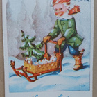 Devadatta Ramstedt: Tonttu työntää kuusta kelkassa, p. 1945 - pikkukuva 1
