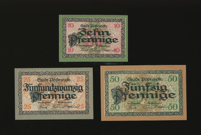 Saksa Notgeld 10, 25, 50 Pfg, Pössneck 1919