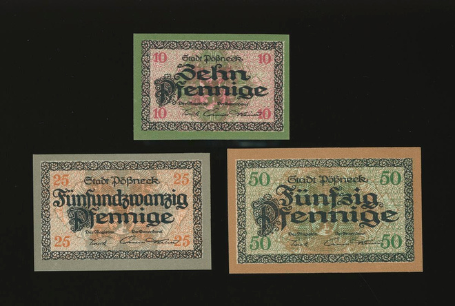 Saksa Notgeld 10, 25, 50 Pfg, Pössneck 1919