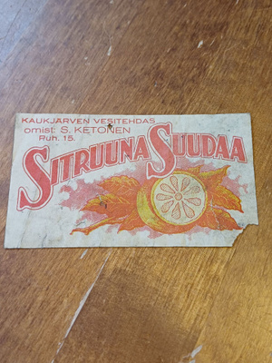 Sitruuna Suuda Kaukjärven vesitehdas etiketti.