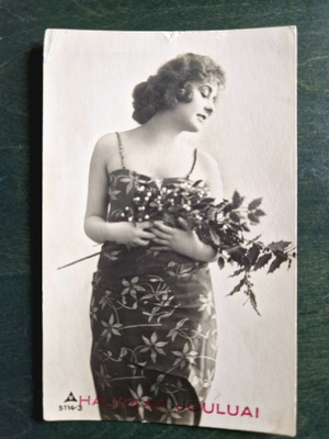 Vintage joulukortti kaunis Lady 1930-40-luvulta