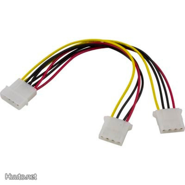 Deltaco Y-kaapeli 4-pin Molex uros - 2x4-pin Molex naaras