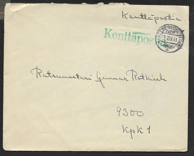 Kenttäposti - Kenttäpostia + KPK29 4.12.1941