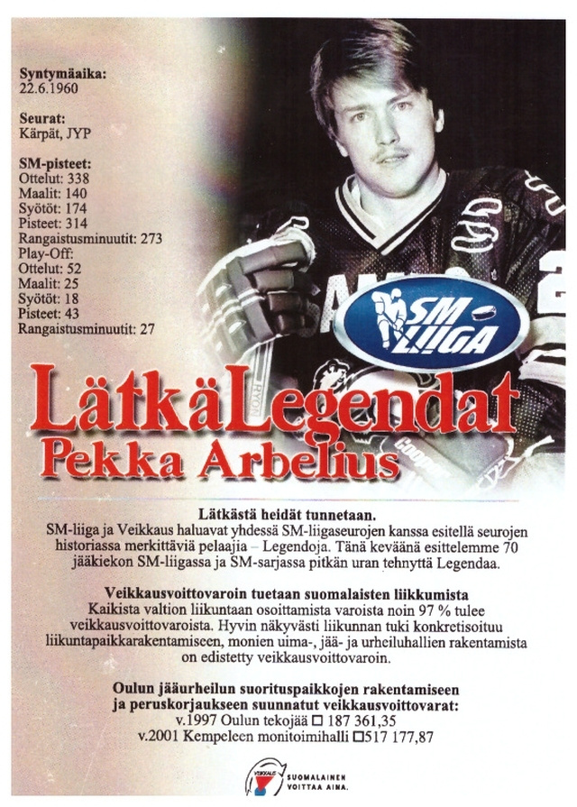 Oulun Kärpät Veikkaus LätkäLegendat  PEKKA ARBELIUS