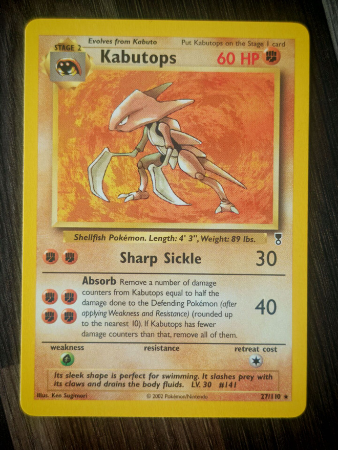 Pokemon kortti Kabutops Legendary collection rare