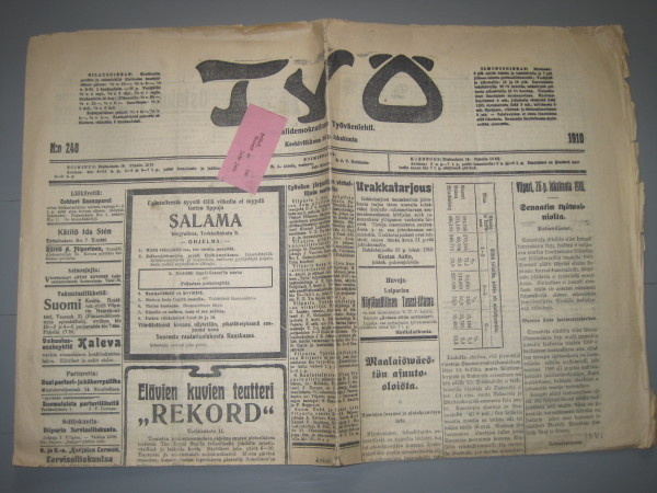 Sanomalehti : Työ 26.10.1910