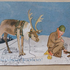 Lappilainen nuotiolla, poro odottaa, väripk, p. 1922 - pikkukuva 1