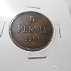 5 penniä 1901 Siisti hienosti patinoitunut , - pikkukuva 3