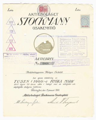 Osakekirja - Stockmann - 1919