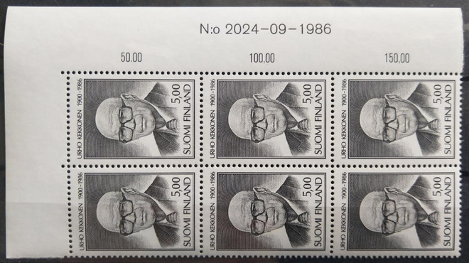 Kekkosen surumerkki 1986, numerokuusilo, postituore