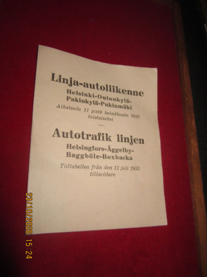 linja-autoaikataulu 1933 (Helsinki–Oulunkylä–Pakinkylä–Puki