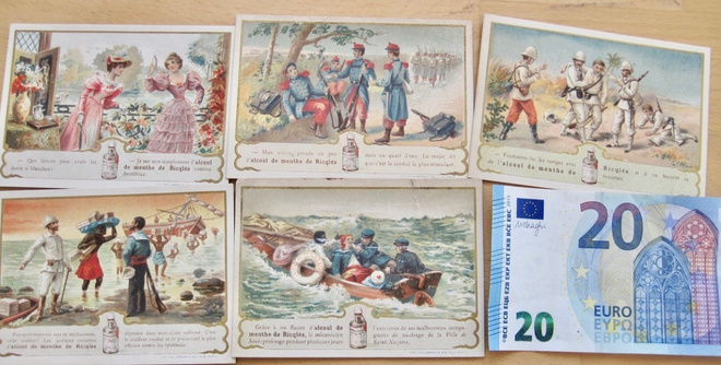 5xKeräilykortti Suklaakuva Kromolito 1890-l Ricqles UPEAT