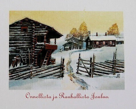 Vanha riihi ja aita Joulukortti