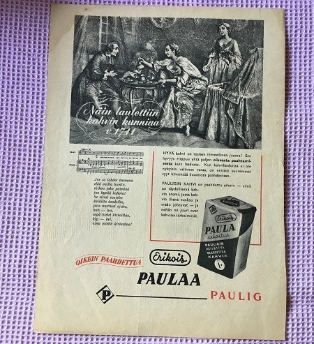 Paula kahvi mainos juliste v. 1947