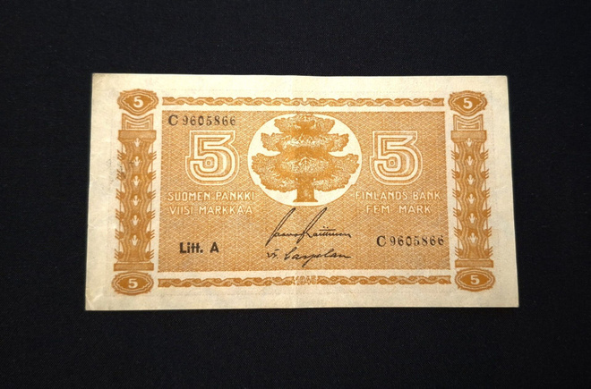5 Markkaa 1945 Litt,A Kunto 7+