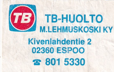 Espoo. M. Lehmuskoski. TB- huolto  .  s96